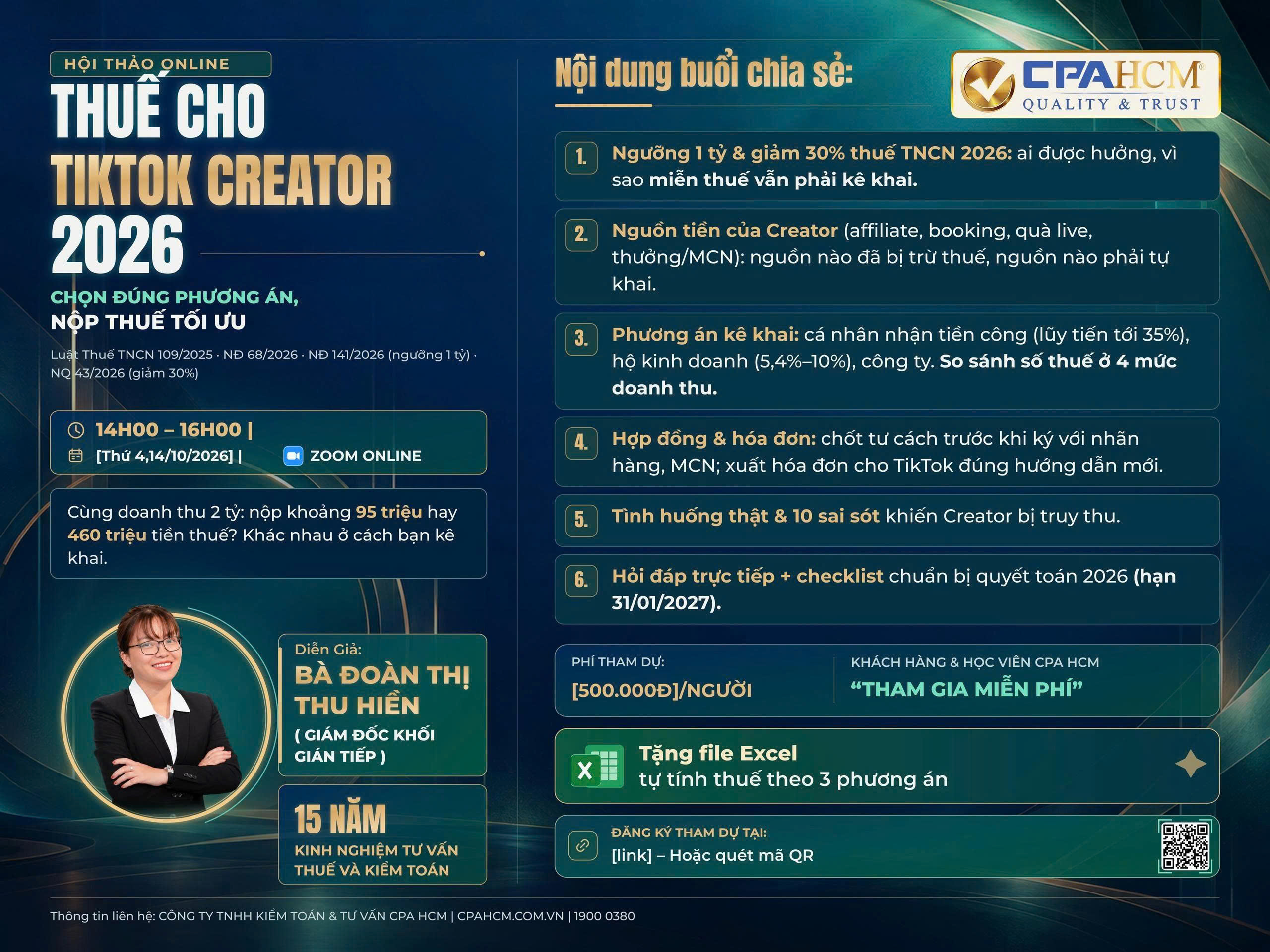 HỘI THẢO ONLINE: THUẾ CHO TIKTOK CREATOR 2026 – CHỌN ĐÚNG PHƯƠNG ÁN, NỘP THUẾ TỐI ƯU